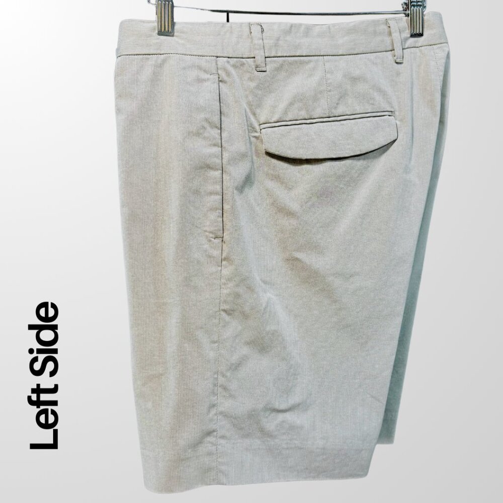 Theory Men's Pinstripe Flat Front Shorts in Beige - 33 - Picture 3 of 15